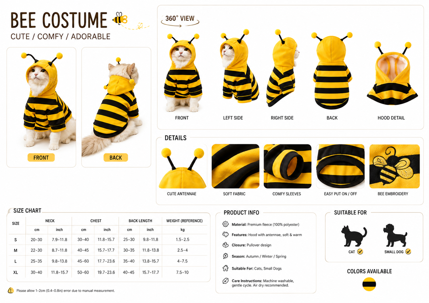 Size chart and features